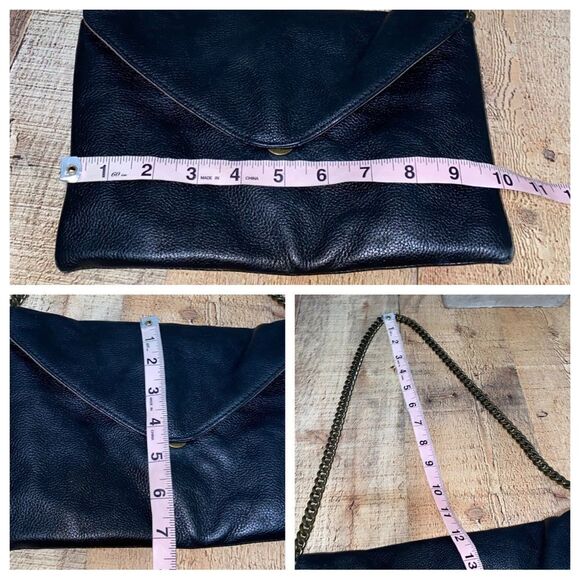 J. Crew Leather Envelope Shoulder Bag w/Chain Strap - Black/Bronze - Picture 12 of 12